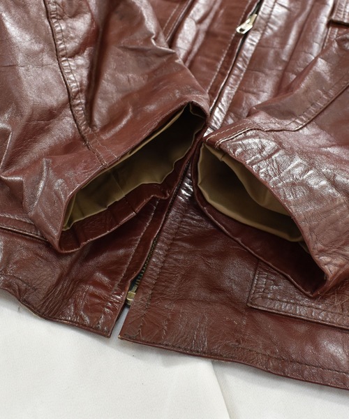 VINTAGE（ヴィンテージ）の「【ヴィンテージ古着】80’s ジップアップ レザージャケット（ブルゾン・メンズ・ブラウン・LARGE）」の5枚目の写真