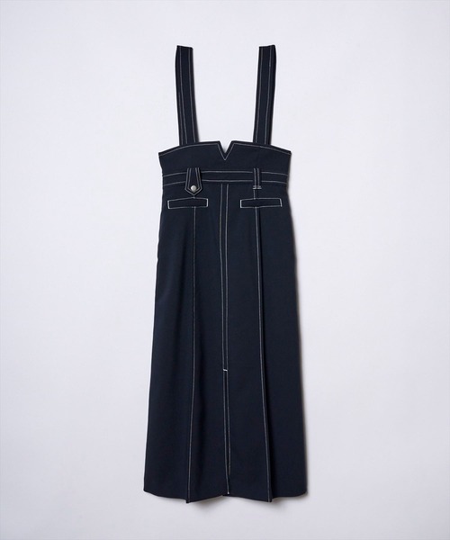 REDYAZEL（レディアゼル）の「配色ステッチ2WAYジャンスカ（ジャンパースカート・レディース・ベージュ/グリーン/ネイビー・SMALL/MEDIUM）」の9枚目の写真