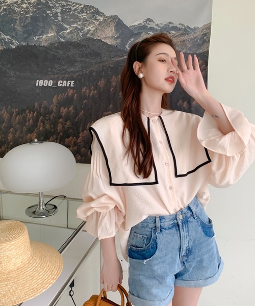 定価1.7万 高級 シフォン フリル 半袖Tシャツ 入学式 入園式 美ライン 紺 フリル袖 半袖 シフォン[品番：LCLW0000050]｜レースレディース