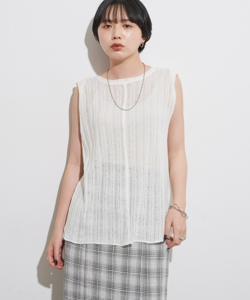 Aunt Marie's（アントマリーズ）の「透かし編みノースリーブニット / タンクトップ / ドライタッチ（タンクトップ・レディース・ブラック/ブラウン/アイボリー・FREE）」の9枚目の写真