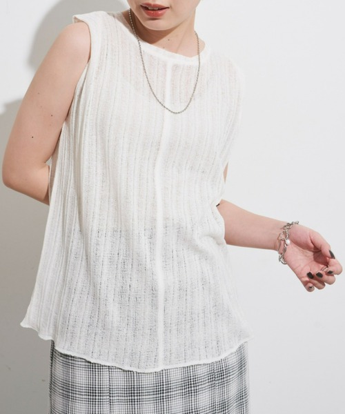 Aunt Marie's（アントマリーズ）の「透かし編みノースリーブニット / タンクトップ / ドライタッチ（タンクトップ・レディース・ブラック/ブラウン/アイボリー・FREE）」の4枚目の写真