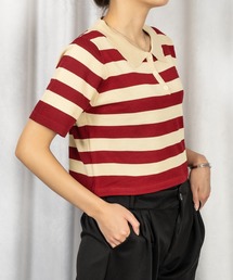 Loco Ocean（ロコオーシャン）の「ニット太ボーダーショート丈半袖ポロシャツ（ポロシャツ）」