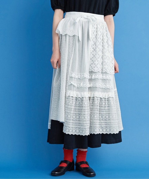 Malle chambre de charme レースonレースラップ風スカート Malle（マル）の「○malle レースonレース ラップ風スカート