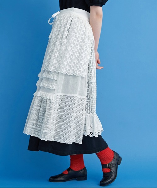 Malle chambre de charme レースonレースラップ風スカート Malle（マル）の「○malle レースonレース ラップ風スカート
