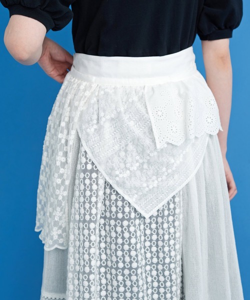 Malle chambre de charme レースonレースラップ風スカート Malle（マル）の「○malle レースonレース ラップ風スカート