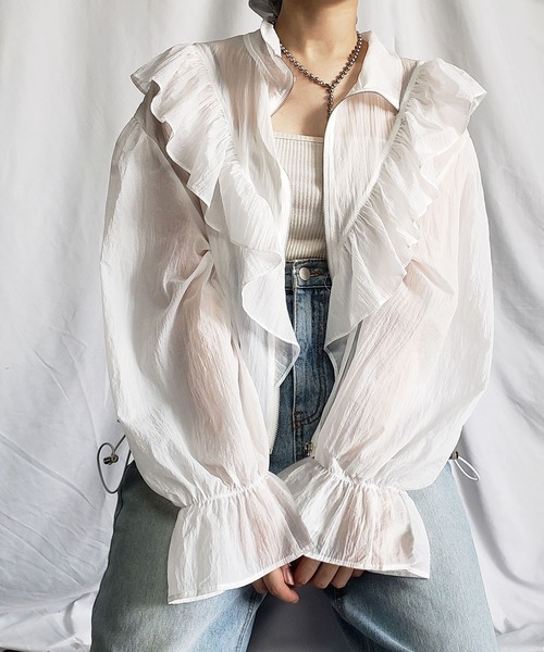 lilLilly フリルシアーフリルブルゾンジャケット♡ lilLilly リルリリーフリルシアーフリルブルゾン WHITE ジャケット