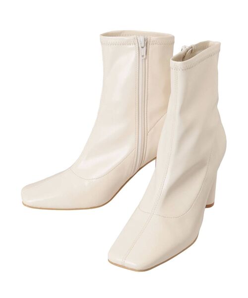 MERCURYDUO（マーキュリーデュオ）の「スクエアトゥストレッチショートブーツ（ブーツ・レディース・アイボリー/ブラック/ブラウン・36/38）」の2枚目の写真