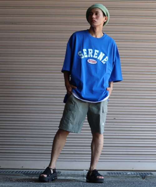 Bling Leads（ブリングリーズ）の「《Bling leads》ワッペンオーバーサイズTシャツ（Tシャツ/カットソー・レディース・ダークグリーン/スミクロ/グレイッシュブルー/ホワイト系1/ホワイト系2/ブルー系1/ブルー系2・MEDIUM/LARGE）」の18枚目の写真