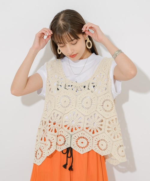 Paradise Picnic（パラダイスピクニック）の「クロシェ編みタンクトップ（ベスト・レディース・ブラック/ベージュ・FREE）」の21枚目の写真