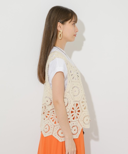 Paradise Picnic（パラダイスピクニック）の「クロシェ編みタンクトップ（ベスト・レディース・ブラック/ベージュ・FREE）」の7枚目の写真