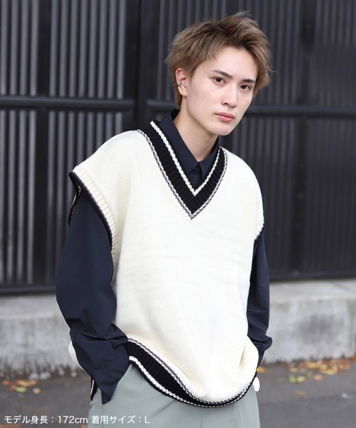 Mr.SZK × JUNRed / オーバーサイズ チルデンニットベスト（ベスト