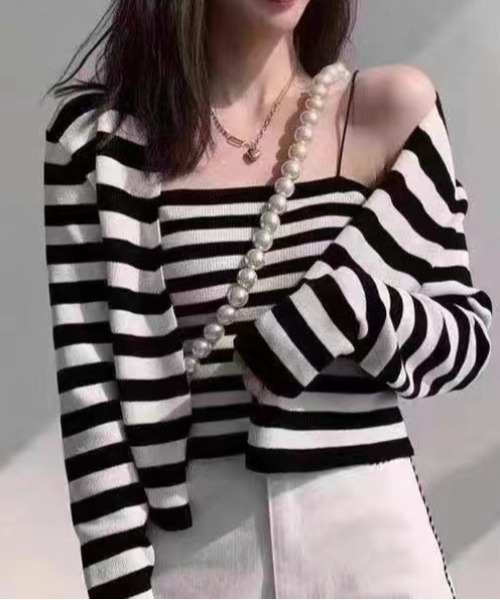 gossip!ロサンゼルス(ゴシップロサンゼルス)の「ニットキャミカーディガン(アンサンブル・レディース・ブラック/マルチ/ホワイト・FREE)」の1枚目の写真