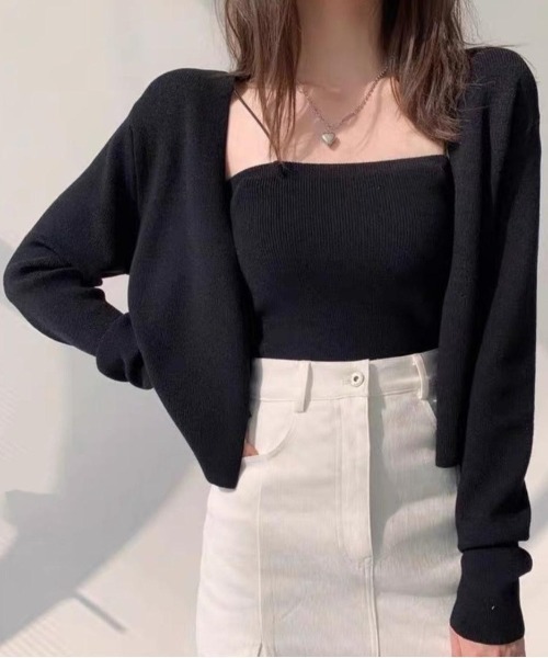 gossip!ロサンゼルス(ゴシップロサンゼルス)の「ニットキャミカーディガン(アンサンブル・レディース・ブラック/マルチ/ホワイト・FREE)」の3枚目の写真