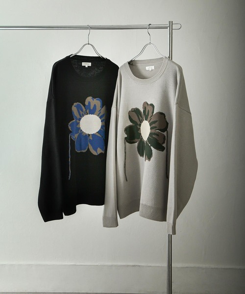 NILWAY（ニルウェイ）の「フラワージャガードクルーネックニット（ニット/セーター・メンズ・ライトグレー/ブラック・MEDIUM/LARGE）」の8枚目の写真