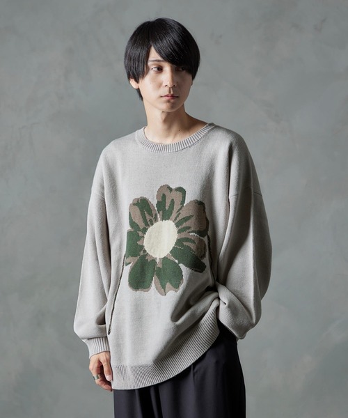 NILWAY（ニルウェイ）の「フラワージャガードクルーネックニット（ニット/セーター・メンズ・ライトグレー/ブラック・MEDIUM/LARGE）」の14枚目の写真