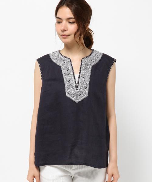 23区（ニジュウサンク）の「コルトレイクリネン ノースリーブブラウス（シャツ/ブラウス・レディース・ホワイト系/ネイビー系・40/38）」の8枚目の写真