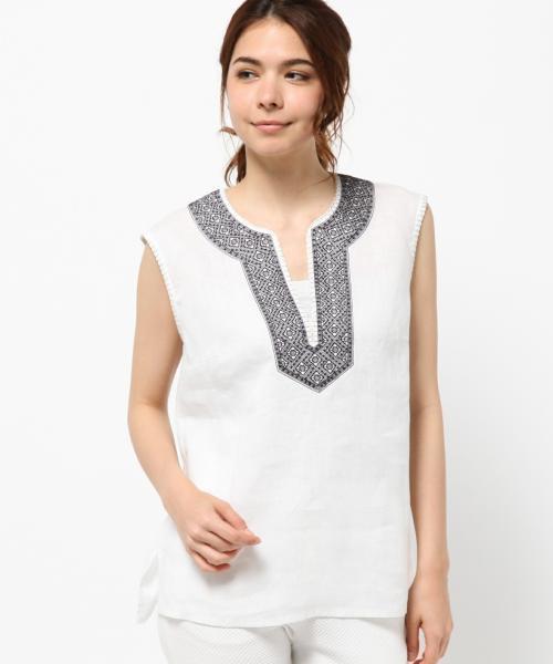 23区（ニジュウサンク）の「コルトレイクリネン ノースリーブブラウス（シャツ/ブラウス・レディース・ホワイト系/ネイビー系・40/38）」の5枚目の写真