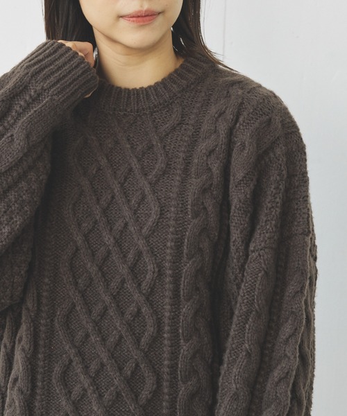 flaner（フラネ）の「Loose cable knit/ルーズケーブルニット（ニット/セーター・レディース・アイボリー/ブラウン・MEDIUM/LARGE）」の18枚目の写真