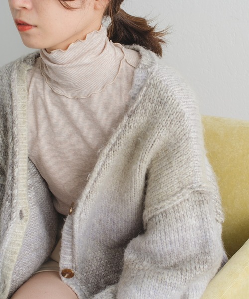 Kastane（カスタネ）の「【新色追加】MIXテレコメロウハイネックロンT（Tシャツ/カットソー・レディース・アイボリー/ブルー/モカ/サックスブルー・FREE）」の6枚目の写真