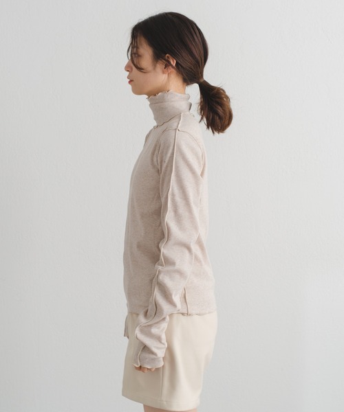 Kastane（カスタネ）の「【新色追加】MIXテレコメロウハイネックロンT（Tシャツ/カットソー・レディース・アイボリー/ブルー/モカ/サックスブルー・FREE）」の10枚目の写真