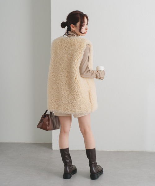 Kastane（カスタネ）の「【新色追加】MIXテレコメロウハイネックロンT（Tシャツ/カットソー・レディース・アイボリー/ブルー/モカ/サックスブルー・FREE）」の20枚目の写真