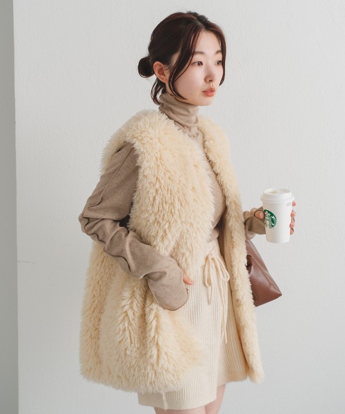 Kastane（カスタネ）の「【新色追加】MIXテレコメロウハイネックロンT（Tシャツ/カットソー・レディース・アイボリー/ブルー/モカ/サックスブルー・FREE）」の22枚目の写真