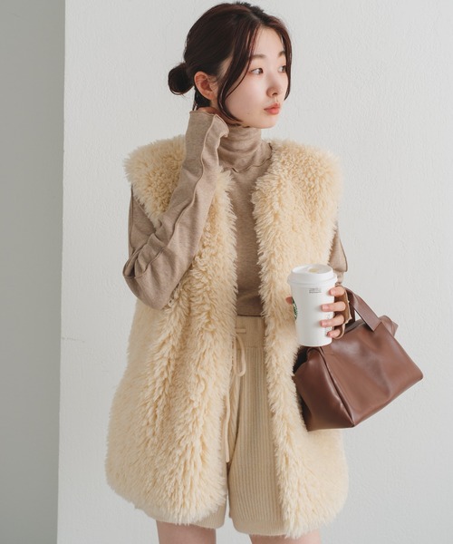 Kastane（カスタネ）の「【新色追加】MIXテレコメロウハイネックロンT（Tシャツ/カットソー・レディース・アイボリー/ブルー/モカ/サックスブルー・FREE）」の21枚目の写真