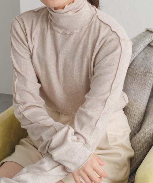 Kastane（カスタネ）の「【新色追加】MIXテレコメロウハイネックロンT（Tシャツ/カットソー・レディース・アイボリー/ブルー/モカ/サックスブルー・FREE）」の8枚目の写真