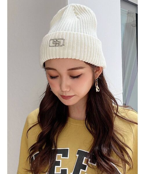 GYDA（ジェイダ）の「GG plate ニットキャップ（ニットキャップ/ビーニー・レディース・グリーン/オフホワイト/ブラック・FREE）」の7枚目の写真
