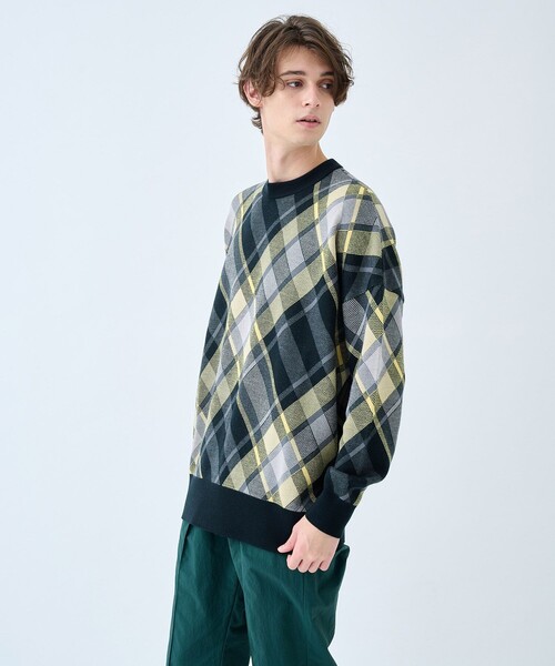 マーク＆ロナ　チェックニットセーター CITY TOKYO（シティトウキョウ）の「CROSS OVERチェックニット（ニット