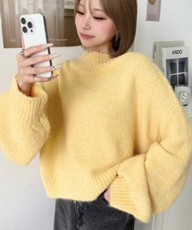 amomento アモメント イエローニット ルーズシルエット グラデーション 煙柄ジャガード プルオーバー