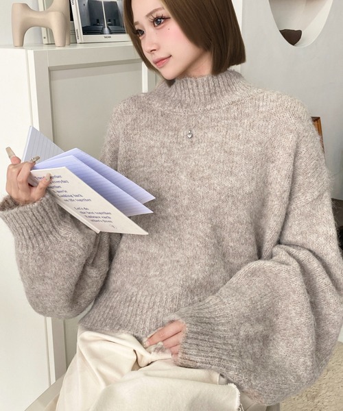 moment+（モーメントプラス）の「MIXヤーンショートニットプルオーバー