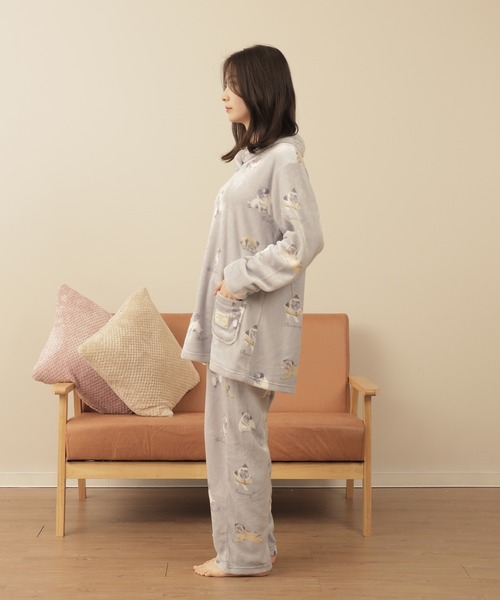 新品☆ナルエー 2点セット A☆ふわもこボレロ＆長袖パジャマ M〜L☆ピンク セール】【ふわもこプレミアム】パグ柄パステルルームウェア