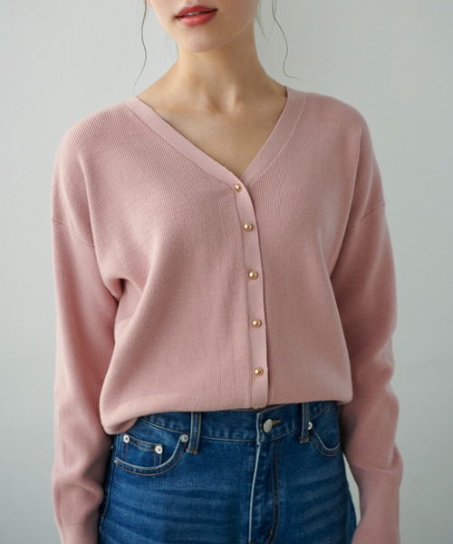 Edit Sheen（エディットシーン）の「2wayゴールドボタンニット（ニット/セーター・レディース・レッド/ピンク/ホワイト/ネイビー/ブルー・M）」の4枚目の写真