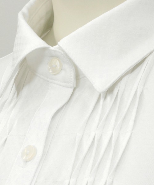 TOKYO SHIRTS(トウキョウシャツ)の「【吸水速乾】【COFREX】レギュラー衿 ピンタック長袖ブラウス(ビジネスシャツ・レディース・ホワイト・S/M/L/LL)」の3枚目の写真