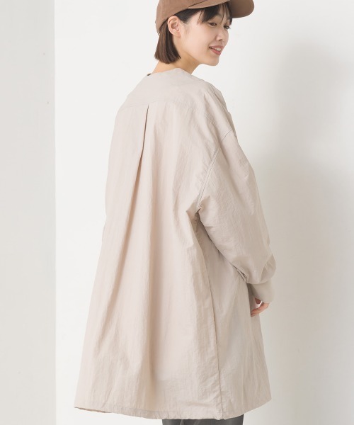 セール】撥水加工ナイロンノーカラー裾ドローコードブルゾン