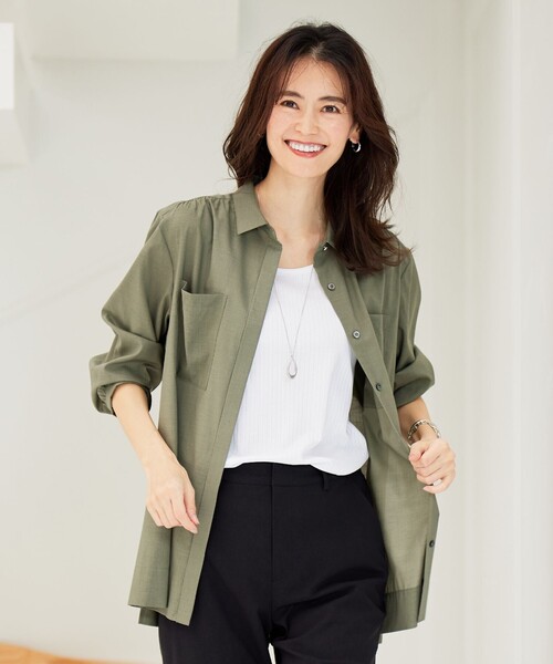 J.PRESS Ladies(J.プレス レディス)の「【洗える】キュームコアソフトローン シャツ ブラウス(シャツ/ブラウス・レディース・ネイビー系/ベージュ系/カーキ系・XS)」の3枚目の写真