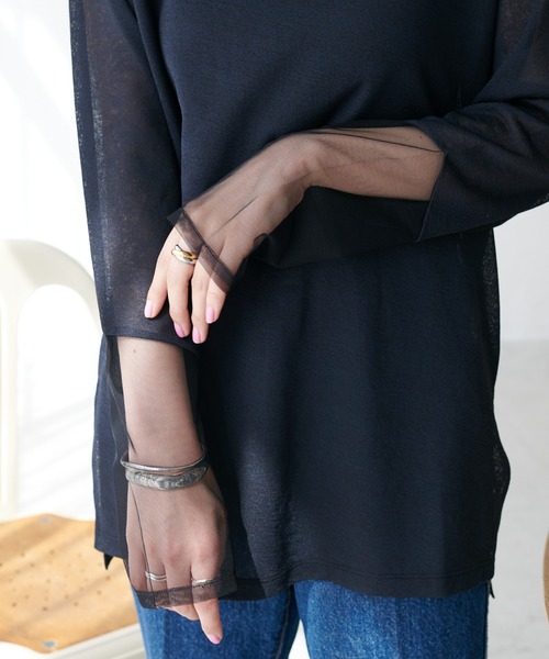 シアー袖切替プルオーバー