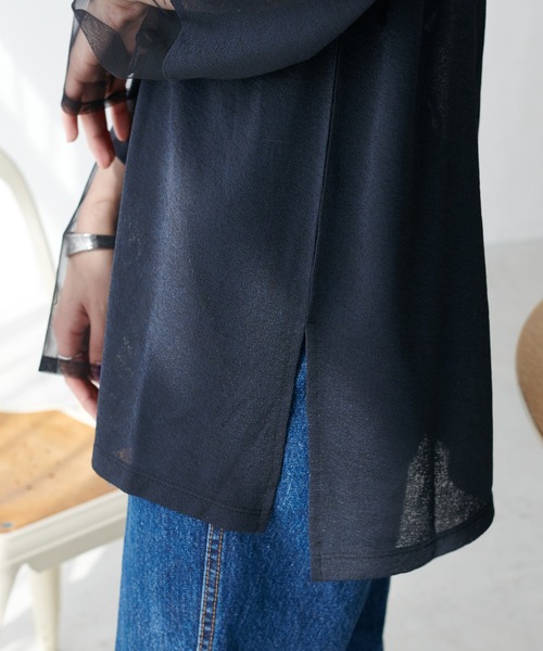 シアー袖切替プルオーバー