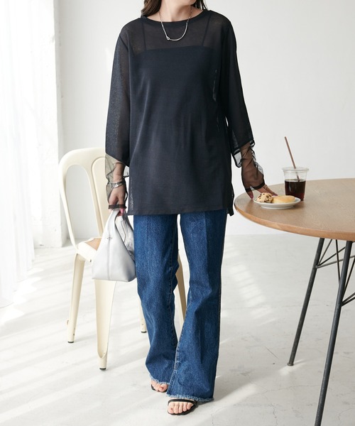 シアー袖切替プルオーバー