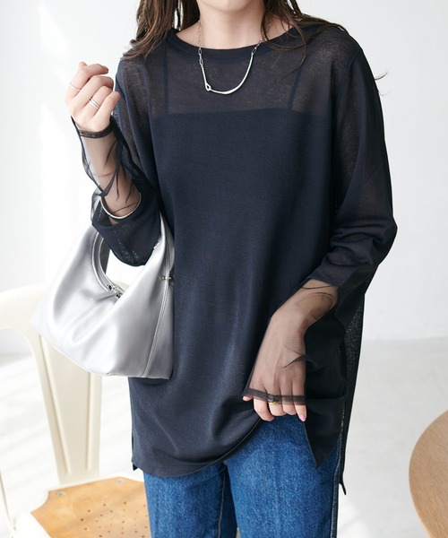 シアー袖切替プルオーバー