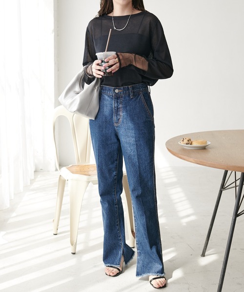 シアー袖切替プルオーバー