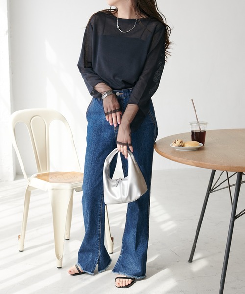 シアー袖切替プルオーバー