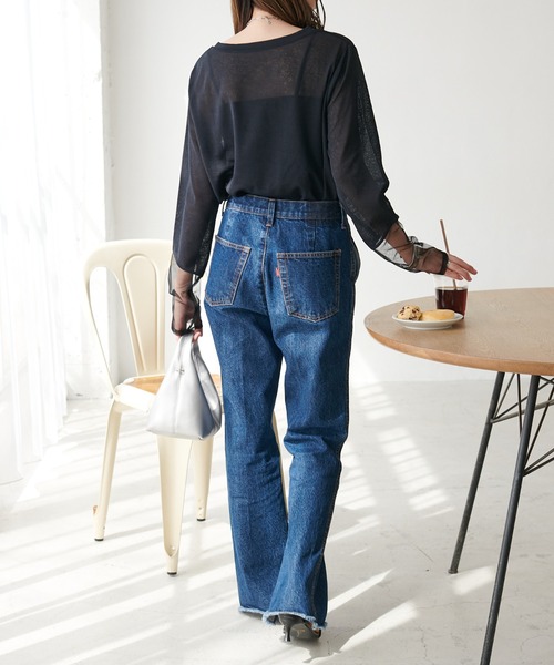 シアー袖切替プルオーバー