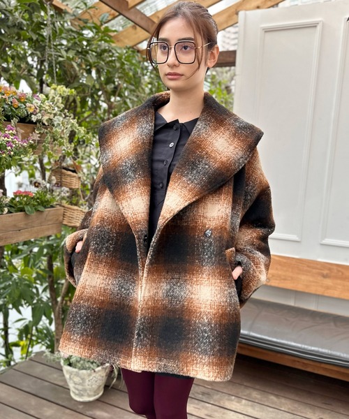 AVIE（アビィ）の「インポートオンブレーチェックコート（ステンカラーコート・レディース・ブラウン・38）」の16枚目の写真