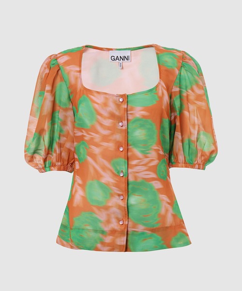 Printed Light Crepe Button Down Blouse
