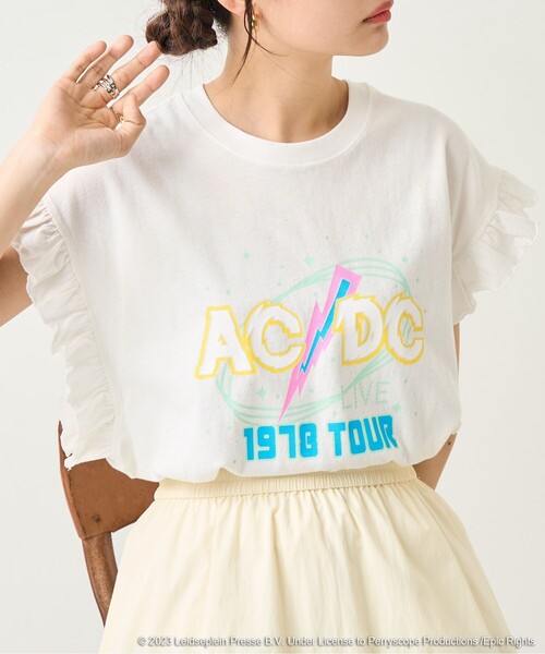 FREAK'S STORE（フリークスストア）の「ACDC  フリルノースリーブTシャツ（Tシャツ/カットソー・レディース・ブラック/オフホワイト・ﾌﾘ-）」の10枚目の写真