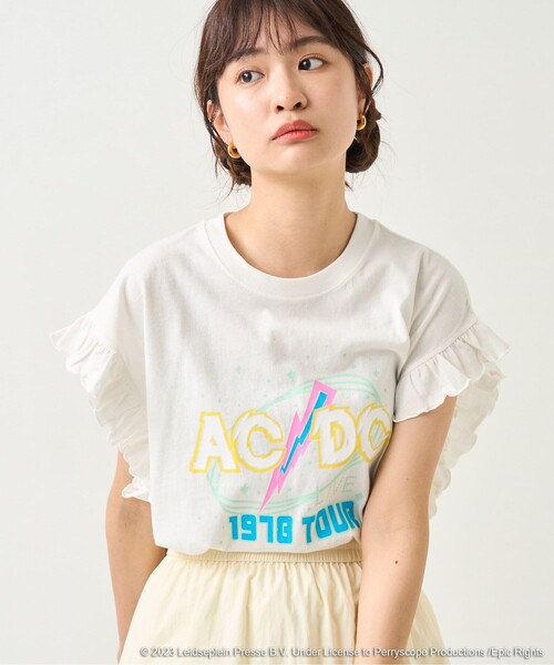 FREAK'S STORE（フリークスストア）の「ACDC  フリルノースリーブTシャツ（Tシャツ/カットソー・レディース・ブラック/オフホワイト・ﾌﾘ-）」の5枚目の写真