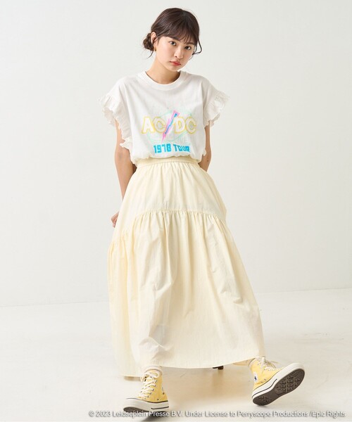 FREAK'S STORE（フリークスストア）の「ACDC  フリルノースリーブTシャツ（Tシャツ/カットソー・レディース・ブラック/オフホワイト・ﾌﾘ-）」の12枚目の写真