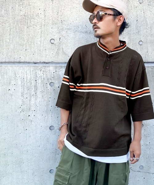Java（ジャバ）の「《JAVAジャバ 別注》大人のヴィンテージライク。レトロボーダーニットポロシャツ（ポロシャツ・メンズ・ブルー/ブラウン/ベージュ/ライトグレー・X-LARGE/SMALL/MEDIUM/LARGE）」の3枚目の写真